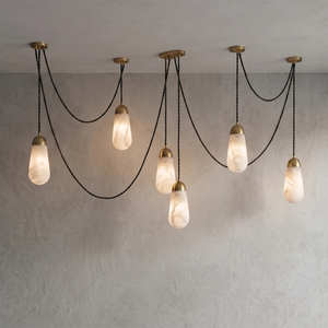 Droplet Natural Alabaster Multi-Chandelier - 8-light luxury cluster matrix (brass canopy)