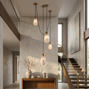 Droplet Natural Alabaster Multi-Chandelier - Double-height staircase void