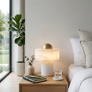 Dual Pillar Natural Alabaster Table Lamp - Calm Bedside Nightstand Ambiance | HoaiLamp