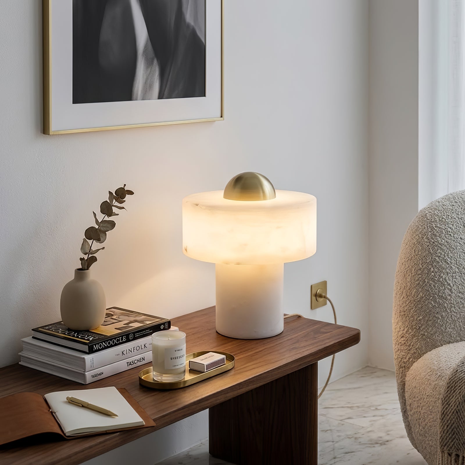 Dual Pillar Natural Alabaster Table Lamp - Cozy Reading Nook Ambience | HoaiLamp