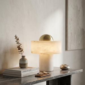 Dual Pillar Natural Alabaster Table Lamp - Sculptural Interior Design Concept | HoaiLamp