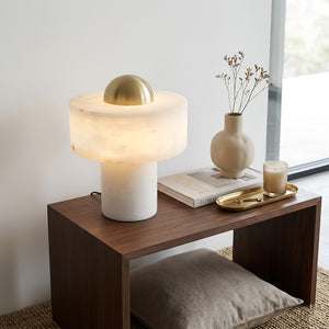 Dual Pillar Natural Alabaster Table Lamp - Elegant Entryway Console Fixture | HoaiLamp