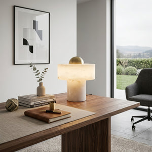Dual Pillar Natural Alabaster Table Lamp - Executive Desk Professional Decor | HoaiLamp