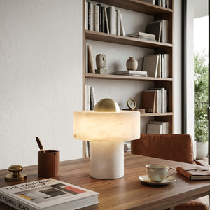 Dual Pillar Natural Alabaster Table Lamp - Sophisticated Dining Room Setting | HoaiLamp