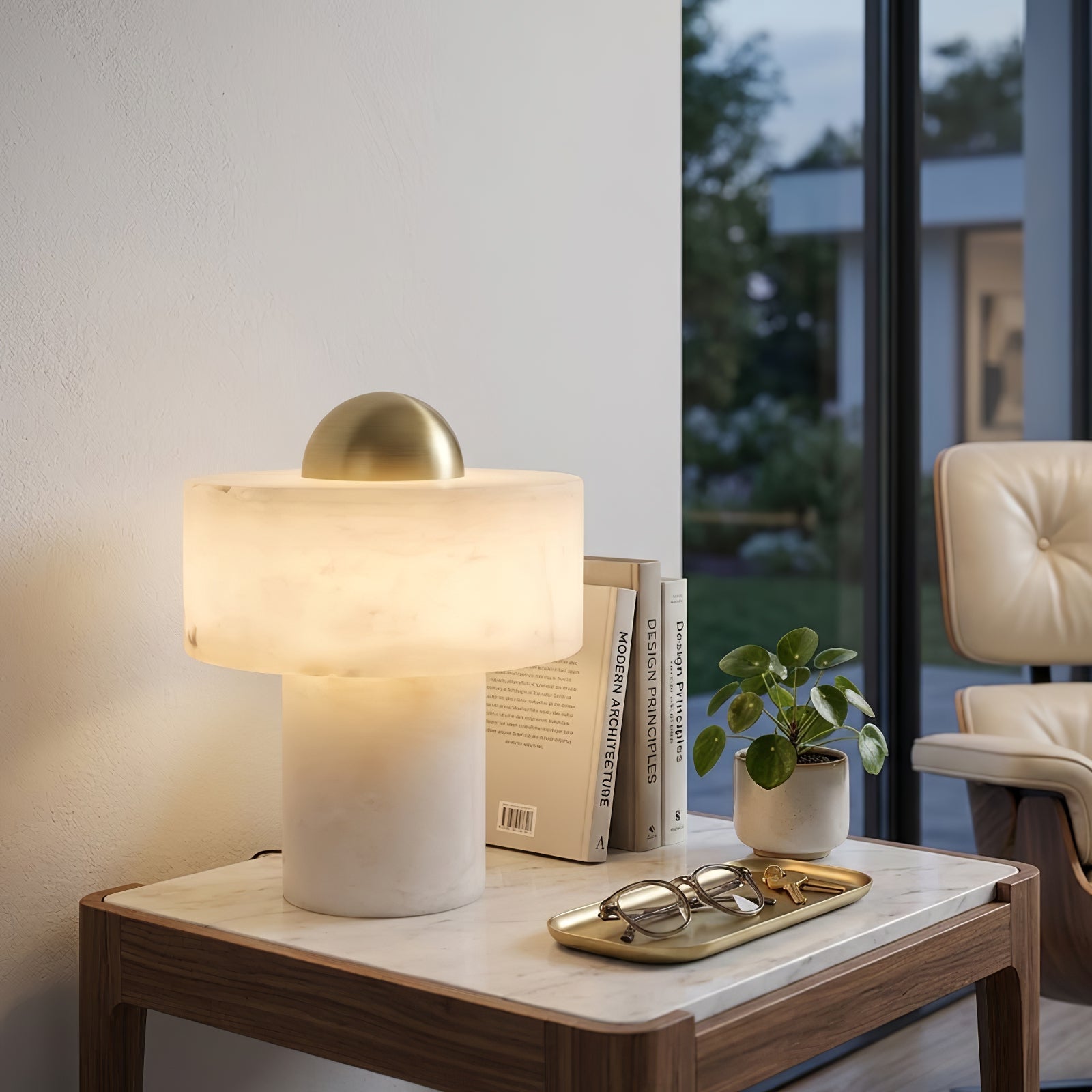 Dual Pillar Natural Alabaster Table Lamp - Modern Living Room Accent | HoaiLamp