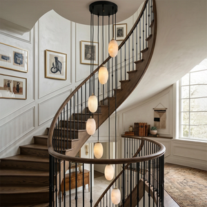 Egg-Shaped Alabaster Chandelier for Staircase - Natural Stone Pendant Cluster | Hoai Lamp