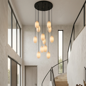 Egg-Shaped Alabaster Pendant Chandelier for Staircase Foyer - Natural Stone Cluster Hoai Lamp