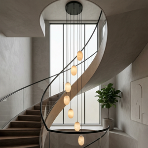 Egg-Shaped Alabaster Pendant Chandelier for Staircase Foyer - Natural Stone Cluster Hoai Lamp