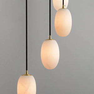 Egg-Shaped Alabaster Chandelier -Multi-point Pendent Cluster with Marble Shades and Brass Accent | HoaiLamp