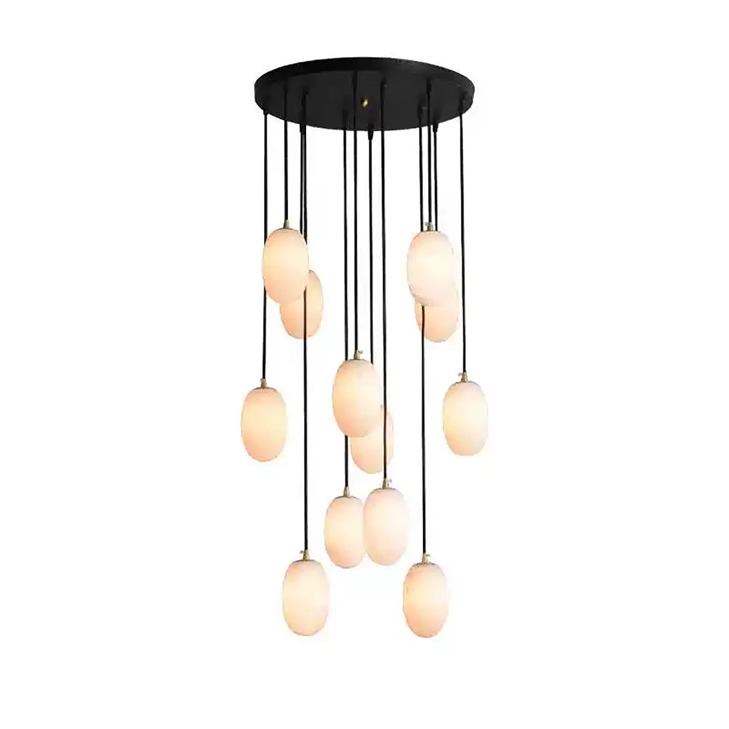 Egg-Shaped Alabaster Chandelier -12-light Circular Canopy with Art Deco Alabaster Shades | HoaiLamp