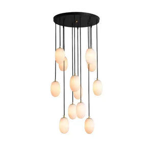Egg-Shaped Alabaster Chandelier -12-light Circular Canopy with Art Deco Alabaster Shades | HoaiLamp