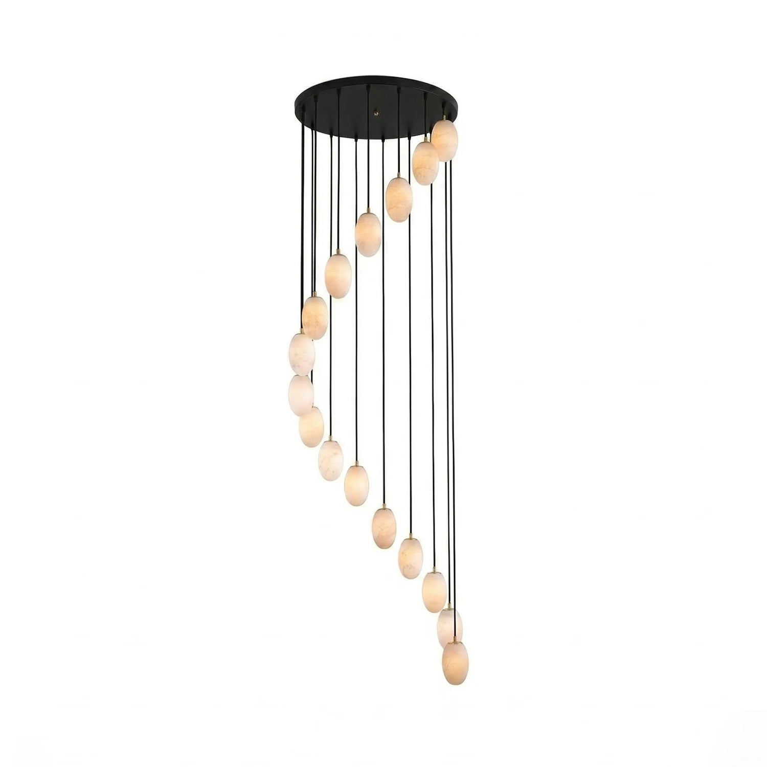 Egg-Shaped Alabaster Chandelier -16-light Spiral Rain Drop Chandelier in Polished Alabaster and Gold Finish | HoaiLamp