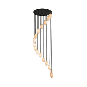 Egg-Shaped Alabaster Chandelier -16-light Spiral Rain Drop Chandelier in Polished Alabaster and Gold Finish | HoaiLamp