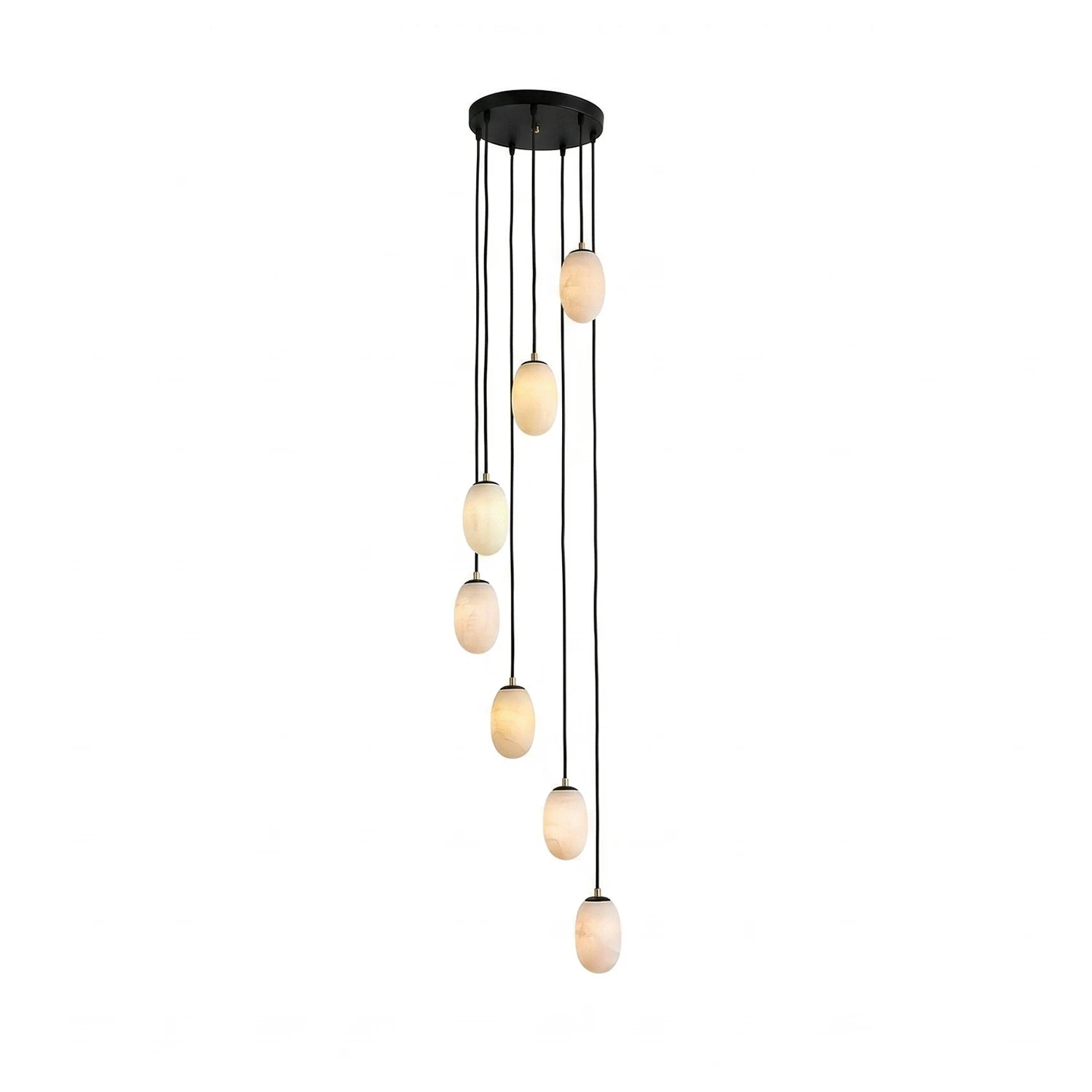 Egg-Shaped Alabaster Chandelier - 7-light Linear Alabaster Suspension Lamp with Staggered Drops | HoaiLamp