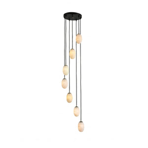 Egg-Shaped Alabaster Chandelier - 7-light Linear Alabaster Suspension Lamp with Staggered Drops | HoaiLamp