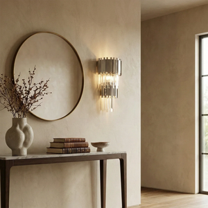 Empire Crystal Wall Lamp - Entryway Hallway Round Mirror Chrome Sconce | HoaiLamp