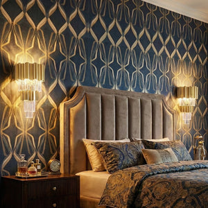 Empire Crystal Wall Lamp - Luxury Bedroom Geometric Blue Gold Wallpaper Symmetrical | HoaiLamp
