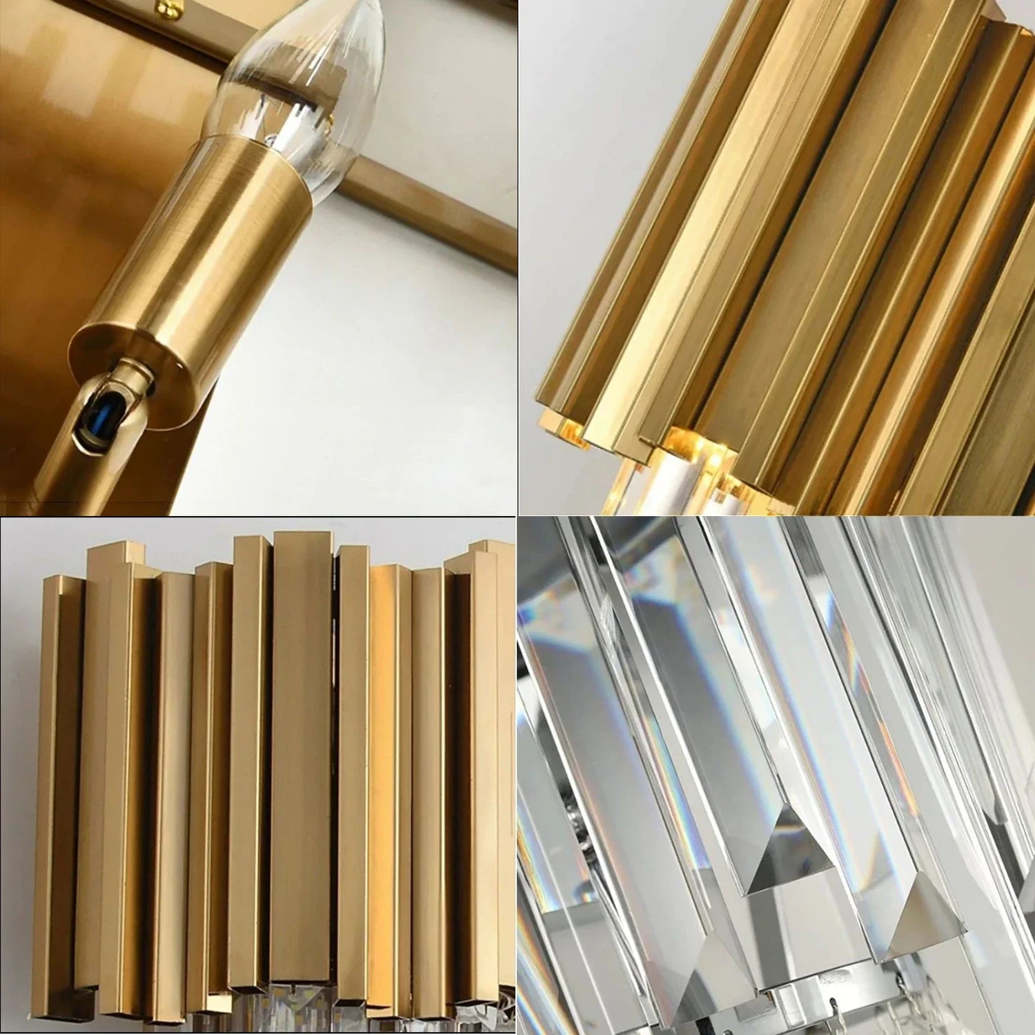 Empire Crystal Wall Lamp - Macro Close Up Brass Tubes Crystal Prisms Detail | HoaiLamp