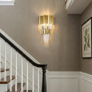 Empire Crystal Wall Lamp - Staircase Accent Wall Black Handrail Gold Fixture | HoaiLamp