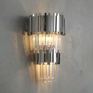 Empire Crystal Wall Lamp - Studio Grey Concrete Chrome Finish Frontal View Lit | HoaiLamp