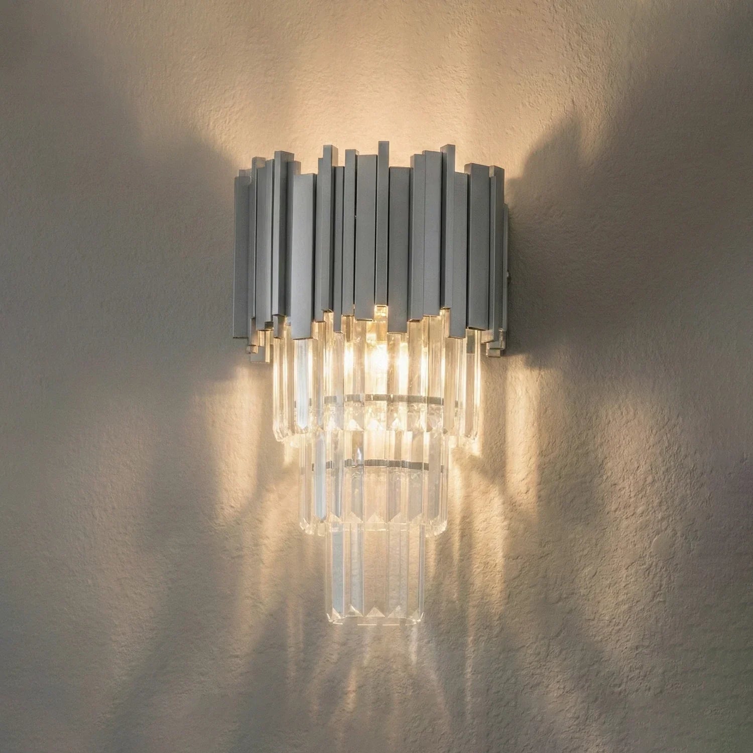 Empire Crystal Wall Lamp - Studio Grey Concrete Chrome Finish Wall Glow Lit | HoaiLamp