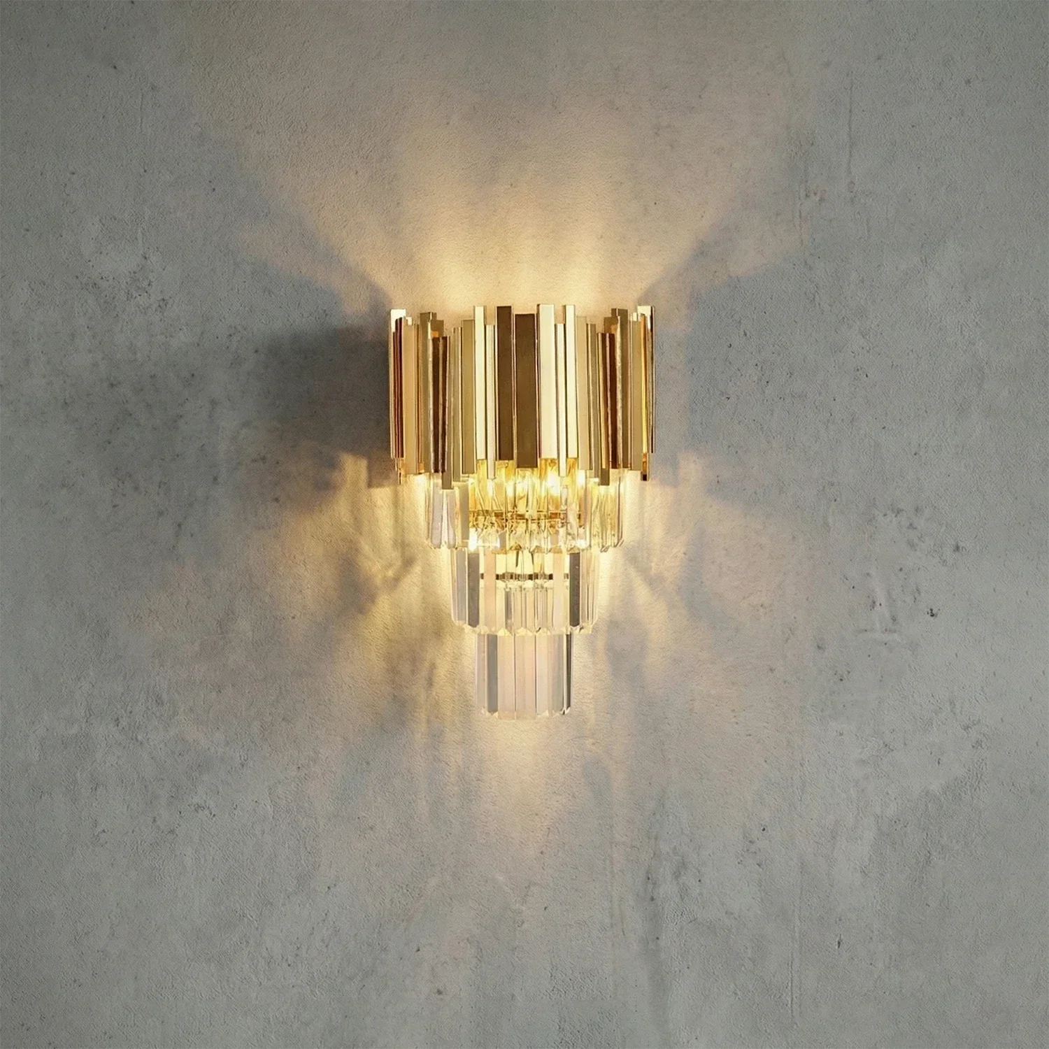 Empire Crystal Wall Lamp - Studio Grey Concrete Gold Finish Wall Glow Lit | HoaiLamp