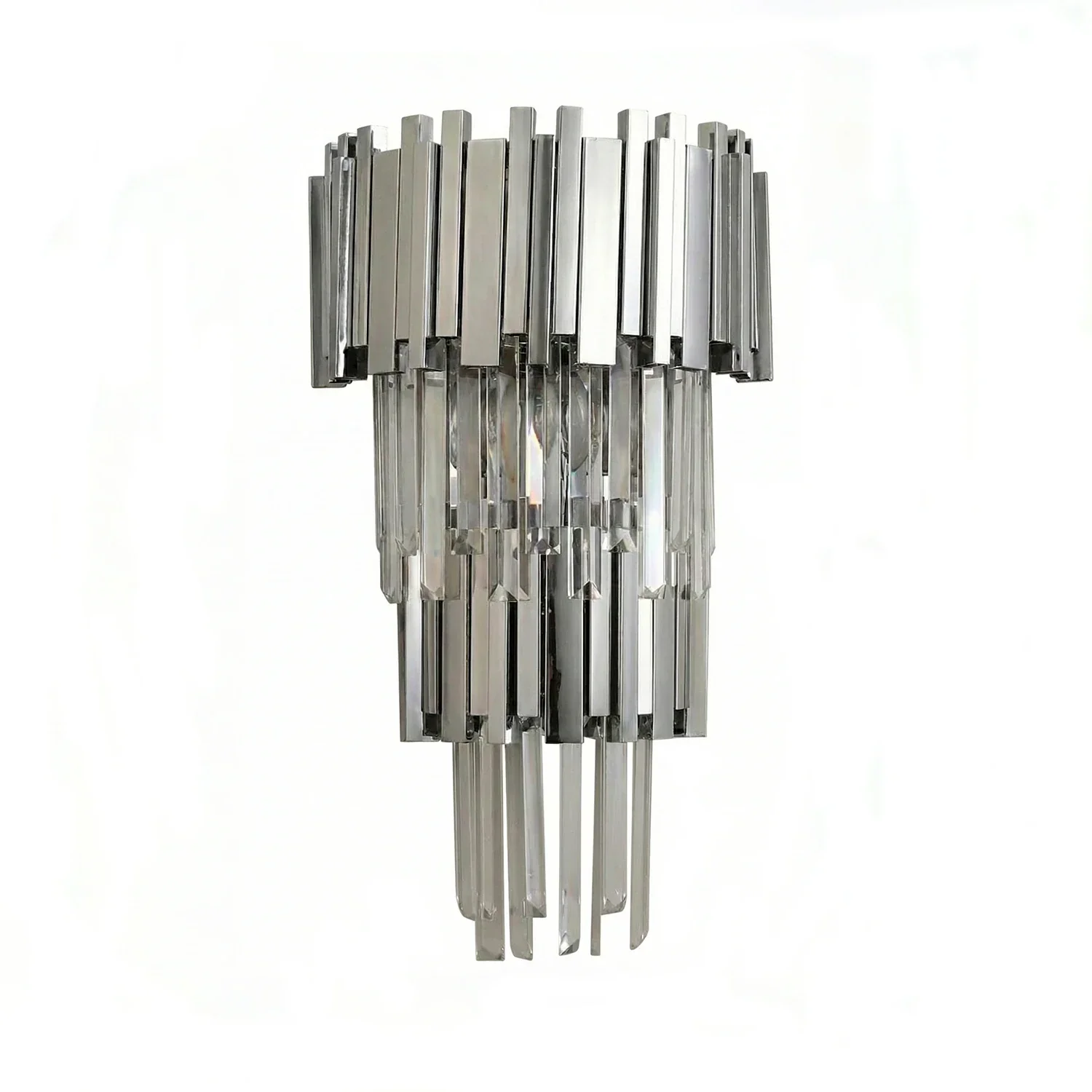 Empire Crystal Wall Lamp - Studio White Background Chrome Finish Frontal View Unlit | HoaiLamp