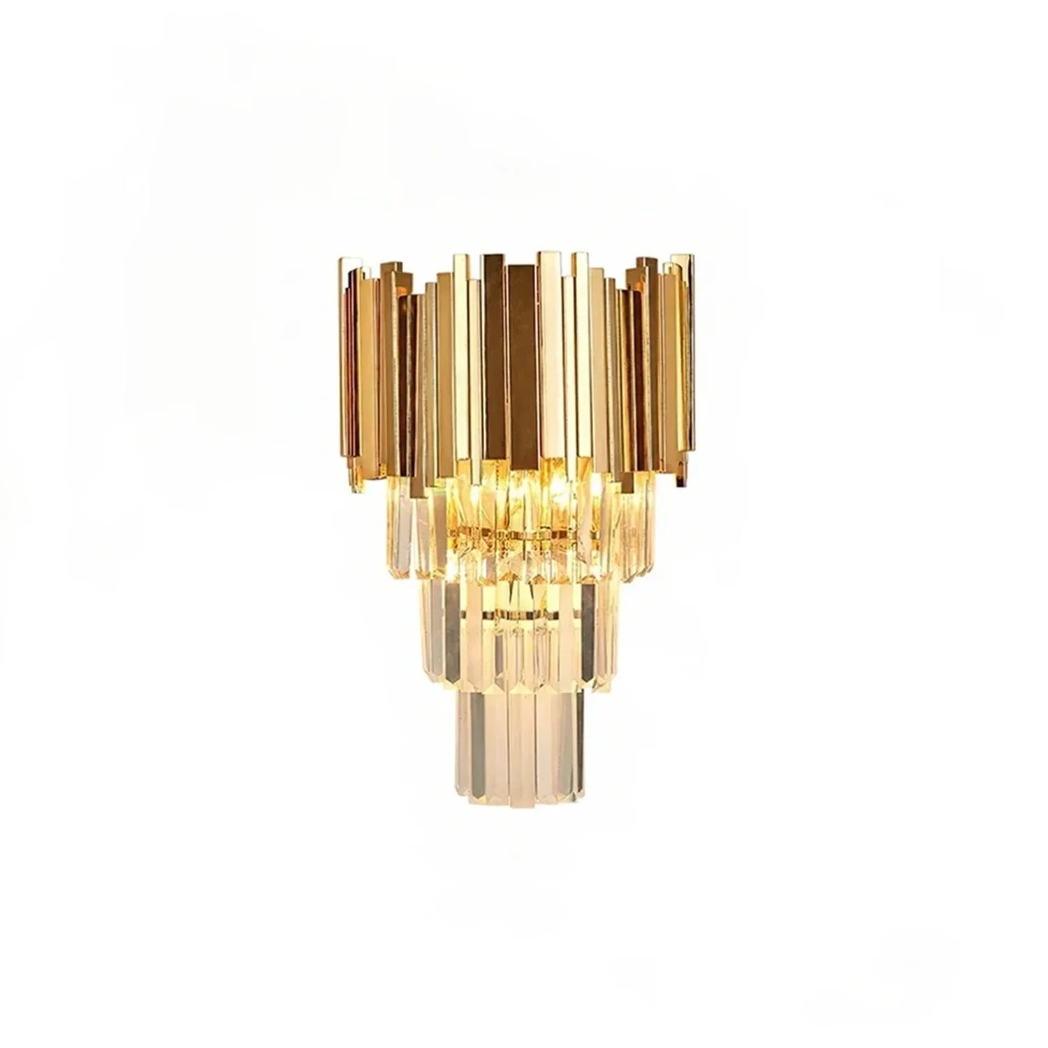 Empire Crystal Wall Lamp - Studio White Background Gold Finish Illuminated | HoaiLamp