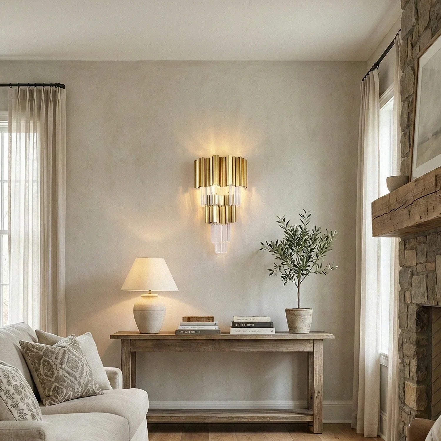 Empire Crystal Wall Lamp - Staircase Accent Wall Black Handrail Gold Fixture | HoaiLamp