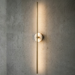 Essential Alabaster Brass Wall Sconce - Natural Alabaster on Dark Slate | HoaiLamp
