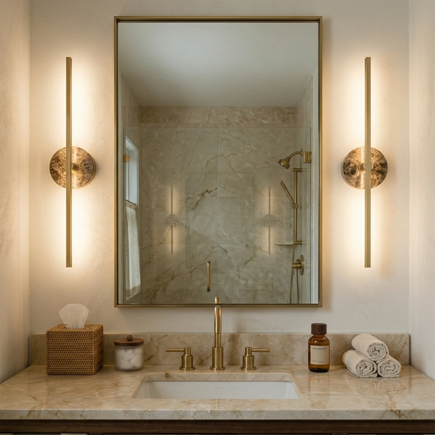Essential Alabaster Brass Wall Sconce- Symmetrical Vanity Mirror Lighting | HoaiLamp