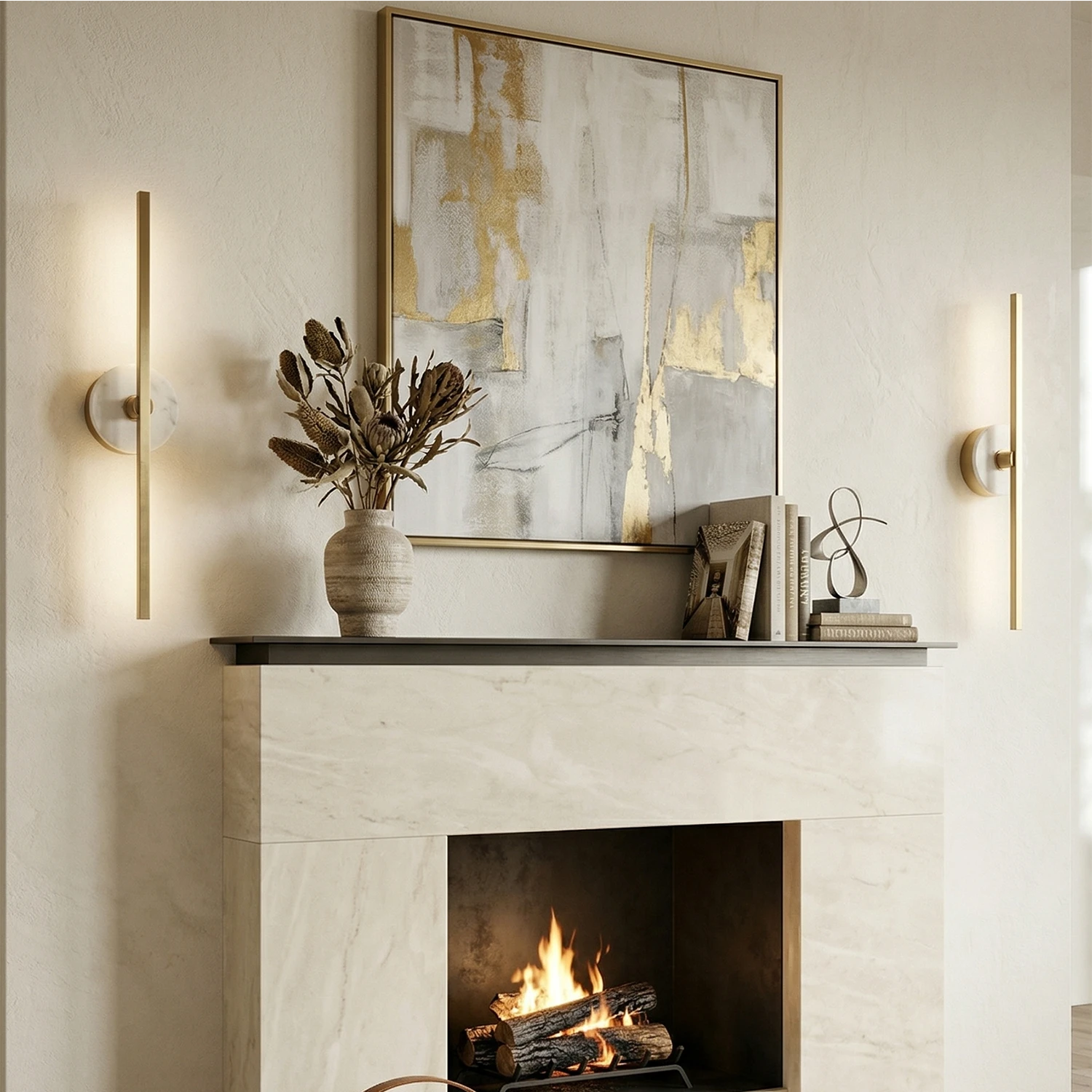 Essential Alabaster Brass Wall Sconce - Fireplace Mantel Symmetrical Set | HoaiLamp | HoaiLamp