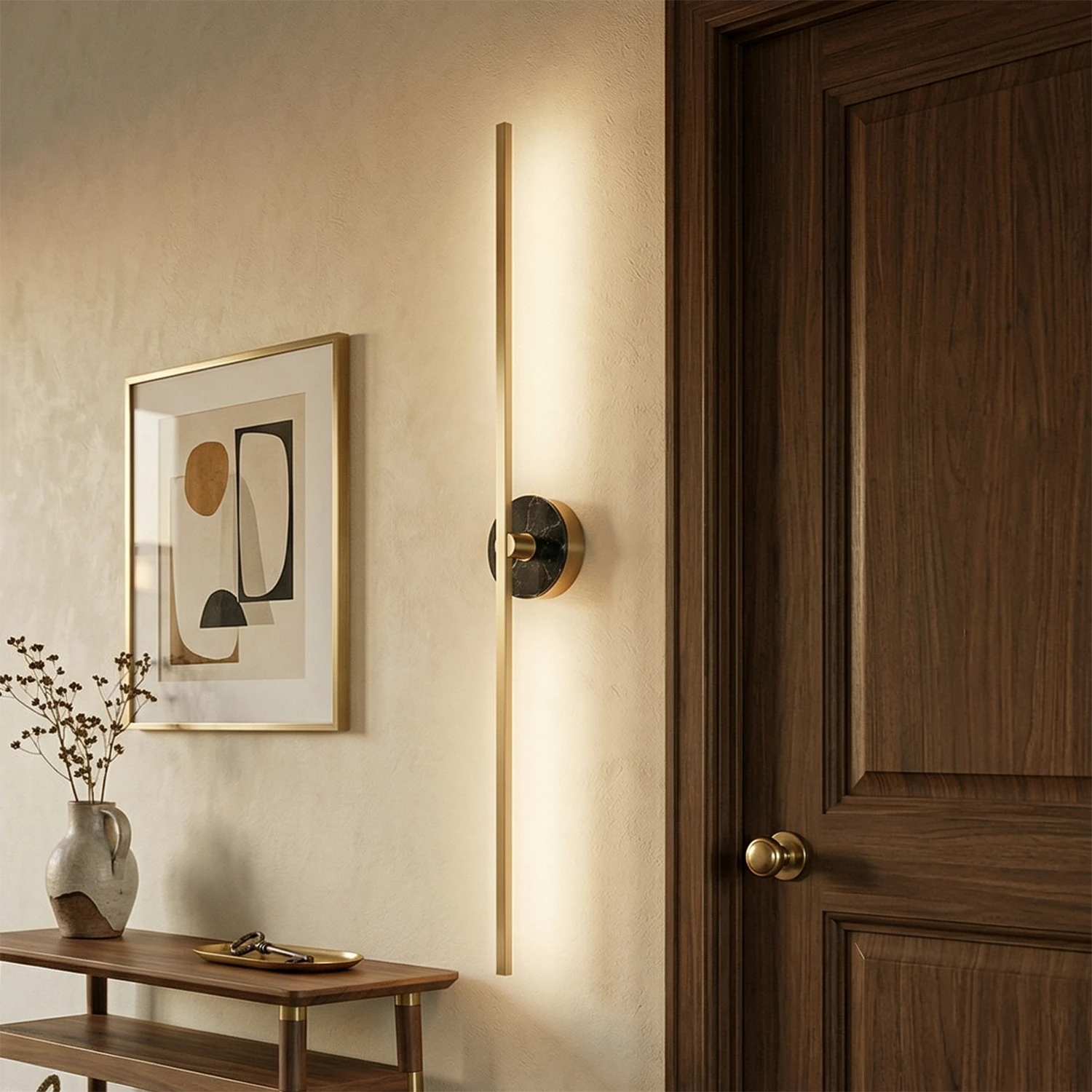 Essential Alabaster Brass Wall Sconce - Sophisticated Dark Doorway Entry | HoaiLamp