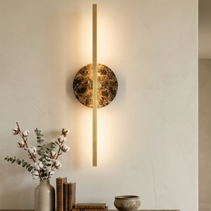 Essential Alabaster Brass Wall Sconce - Luxury Marble Backplate Detail | HoaiLamp