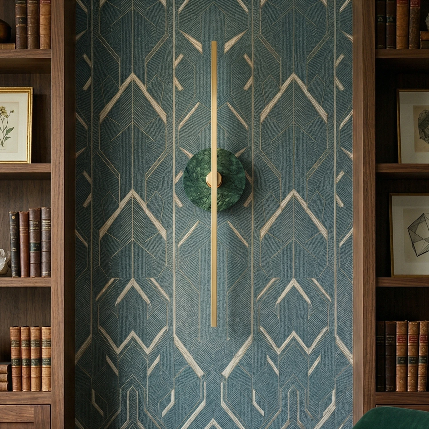 Essential Alabaster Brass Wall Sconce - Emerald Accent Library Lighting | HoaiLamp