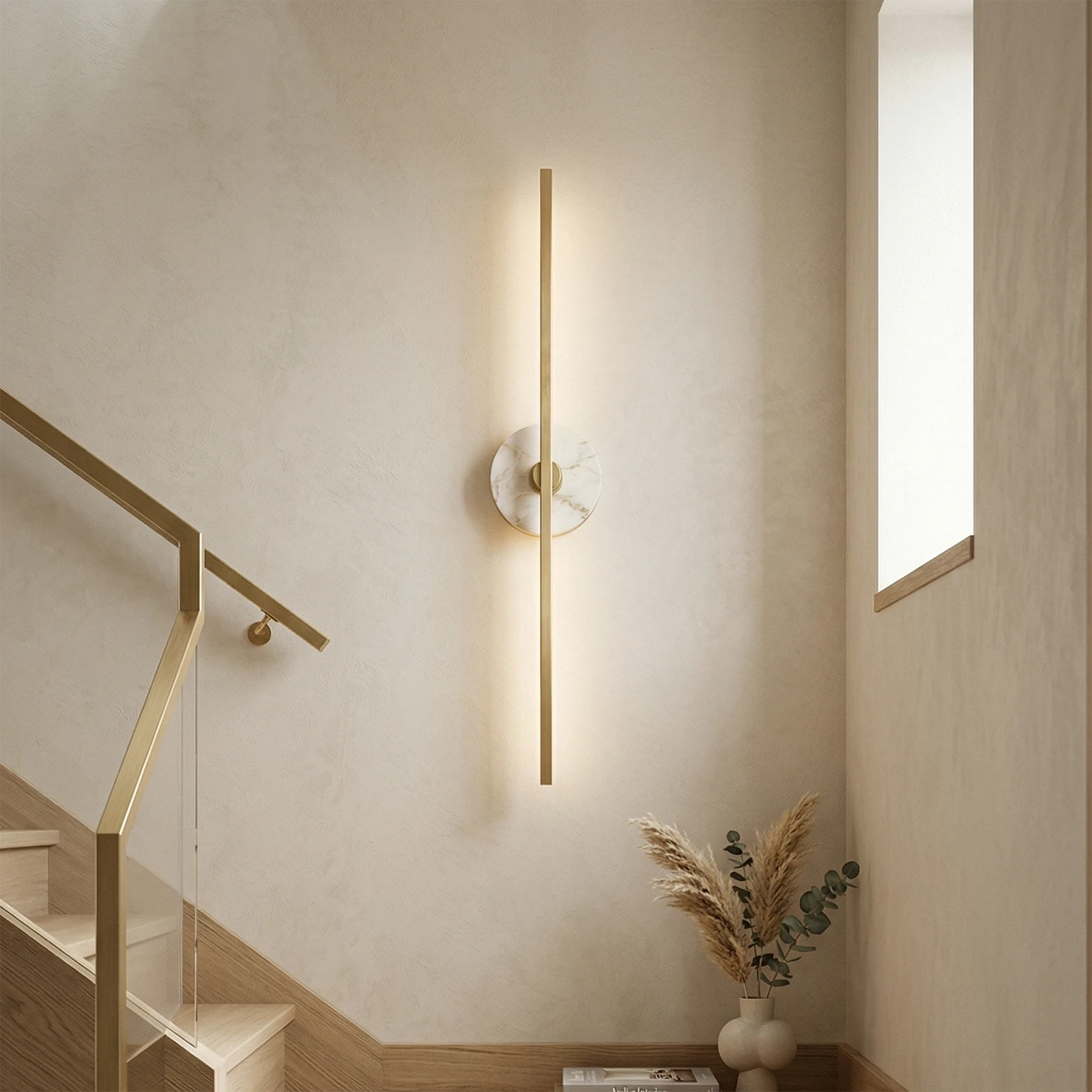 Essential Alabaster Brass Wall Sconce - Architectural Staircase Illumination | HoaiLamp

