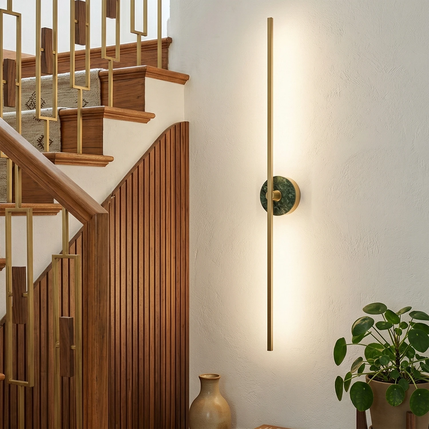 1.Essential Alabaster Brass Wall Sconce- Warm Timber Staircase Accent | HoaiLamp