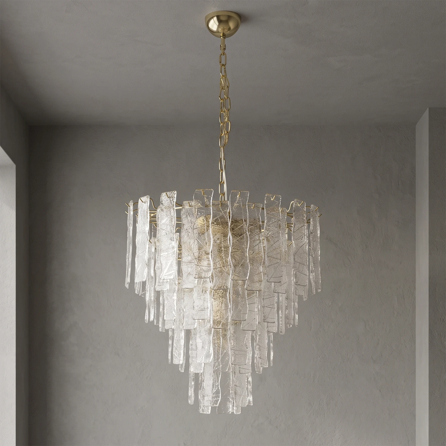 Everett Textured Glass Ribbon Tiered Chandelier