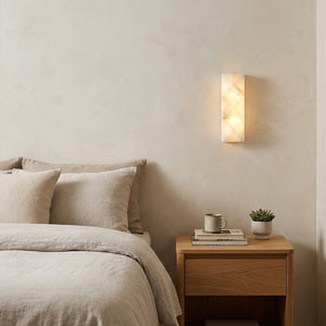 Faceted Alabaster Wall Sconce - Cozy Bedroom Wooden Nightstand Warm Corner Glow | HoaiLamp