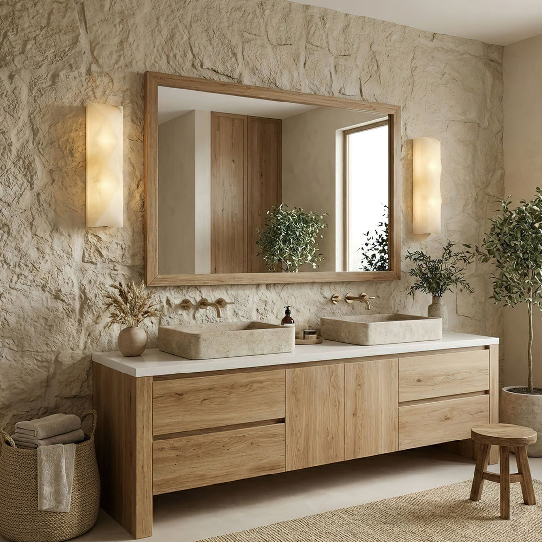 Faceted Alabaster Wall Sconce - Luxury Double Vanity Bathroom Stone Accent Wall | HoaiLamp