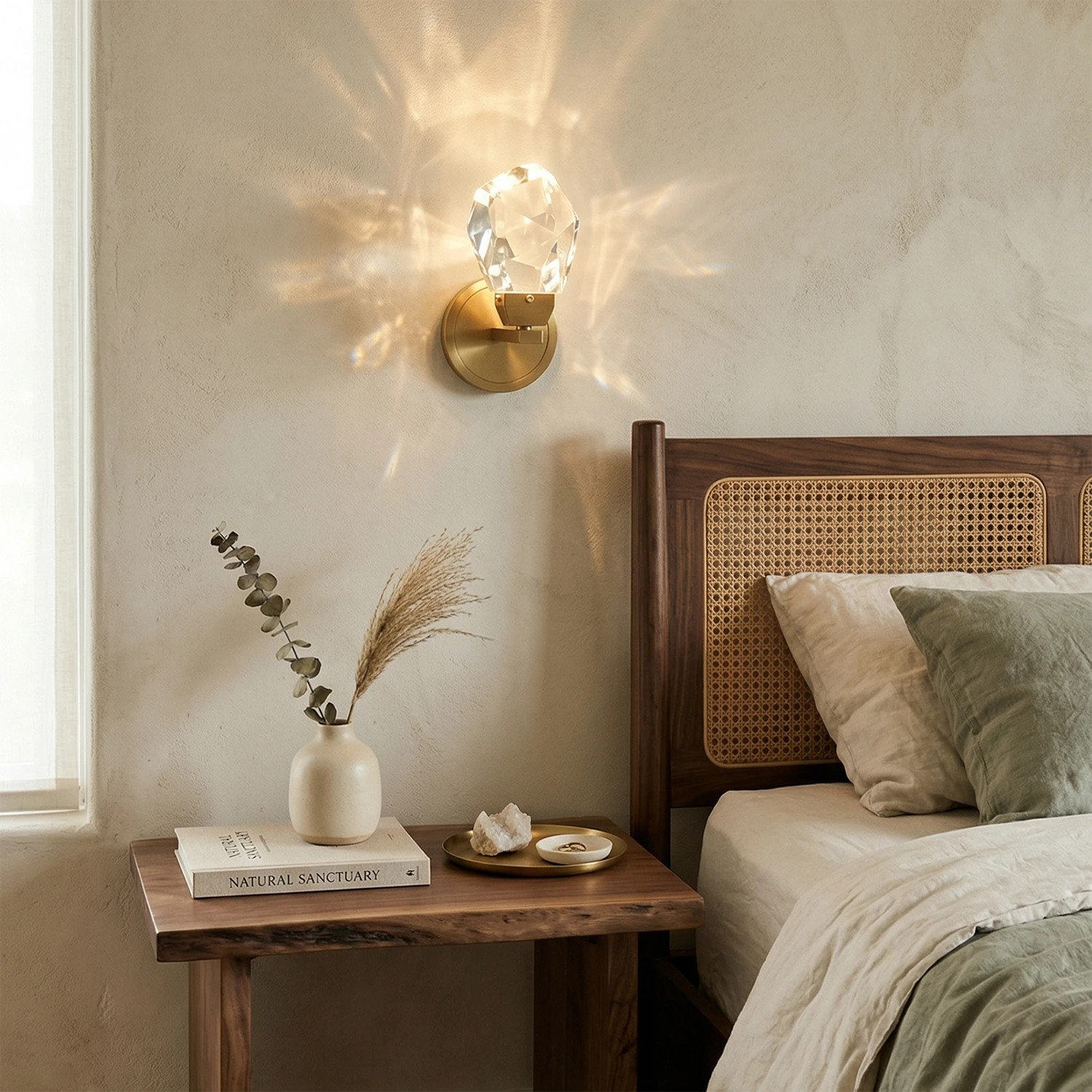 Faceted Crystal Masonry Wall Sconce - Serene Bedside Ambiance | HoaiLamp