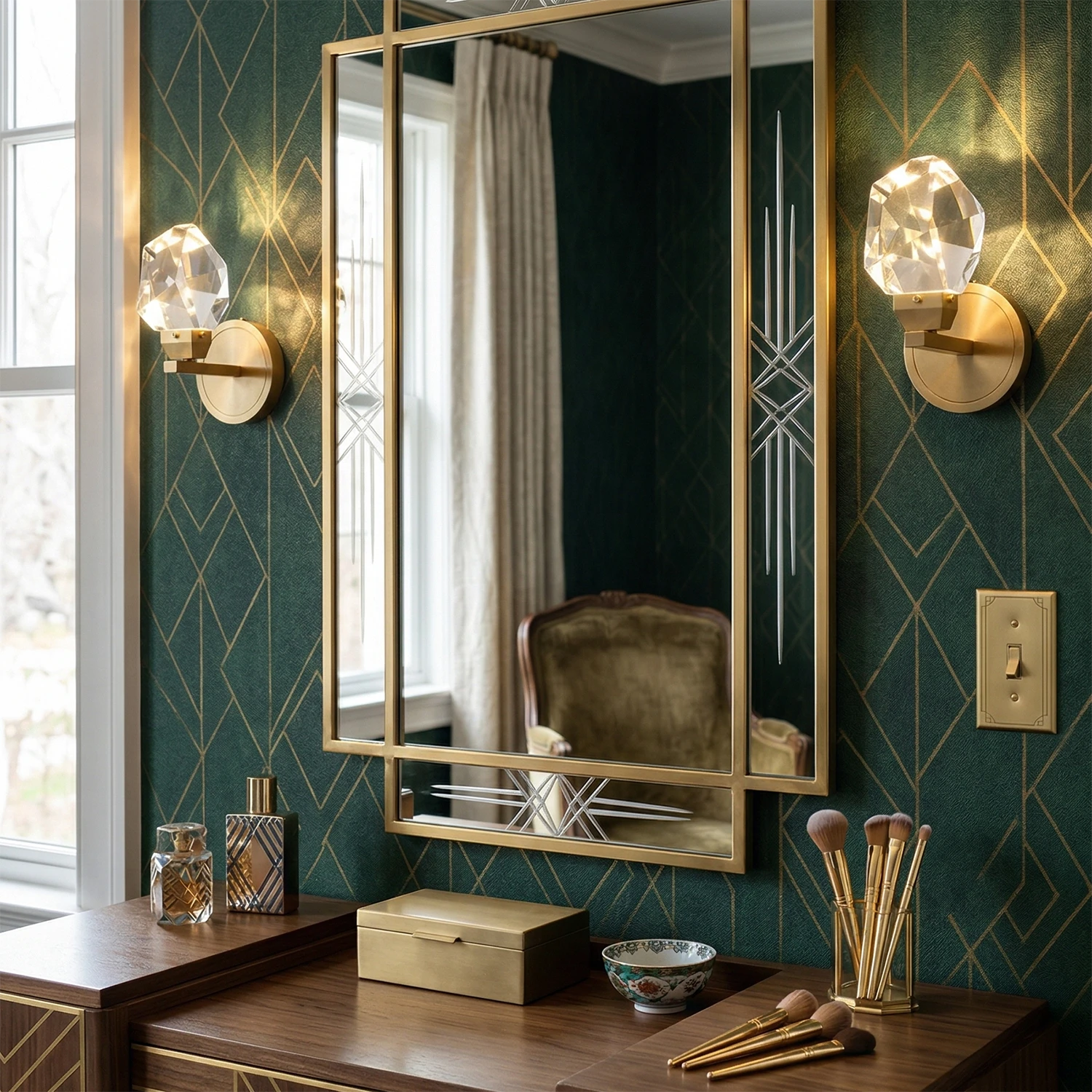 Faceted Crystal Masonry Wall Sconce - Luxurious Vanity Ambiance | HoaiLamp
