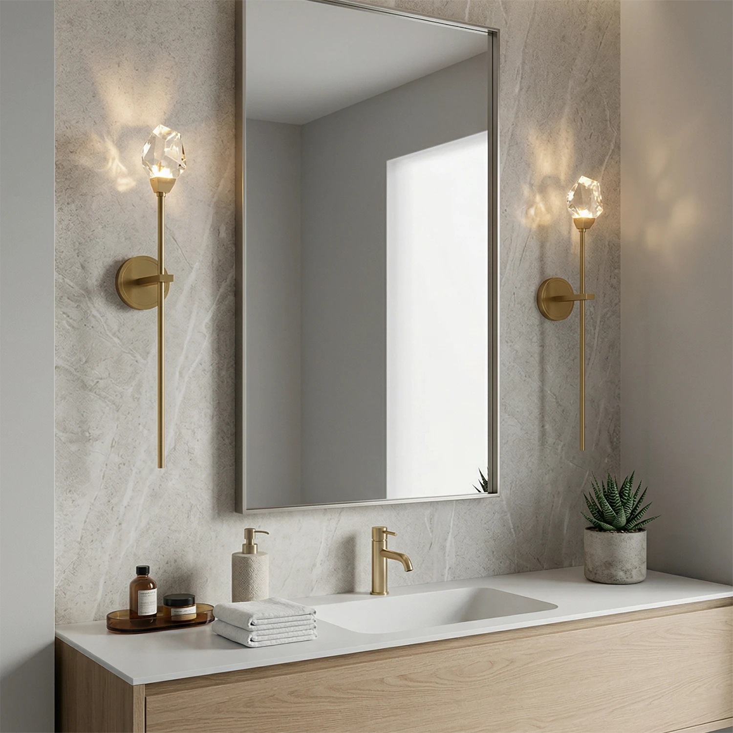Faceted Crystal Masonry Wall Sconce - Modern Spa Bath Radiance | HoaiLamp