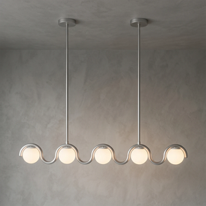 Curved Linear Opal Globe Pendant - Brushed Silver Five-Head Grand Gallery Light | HoaiLam