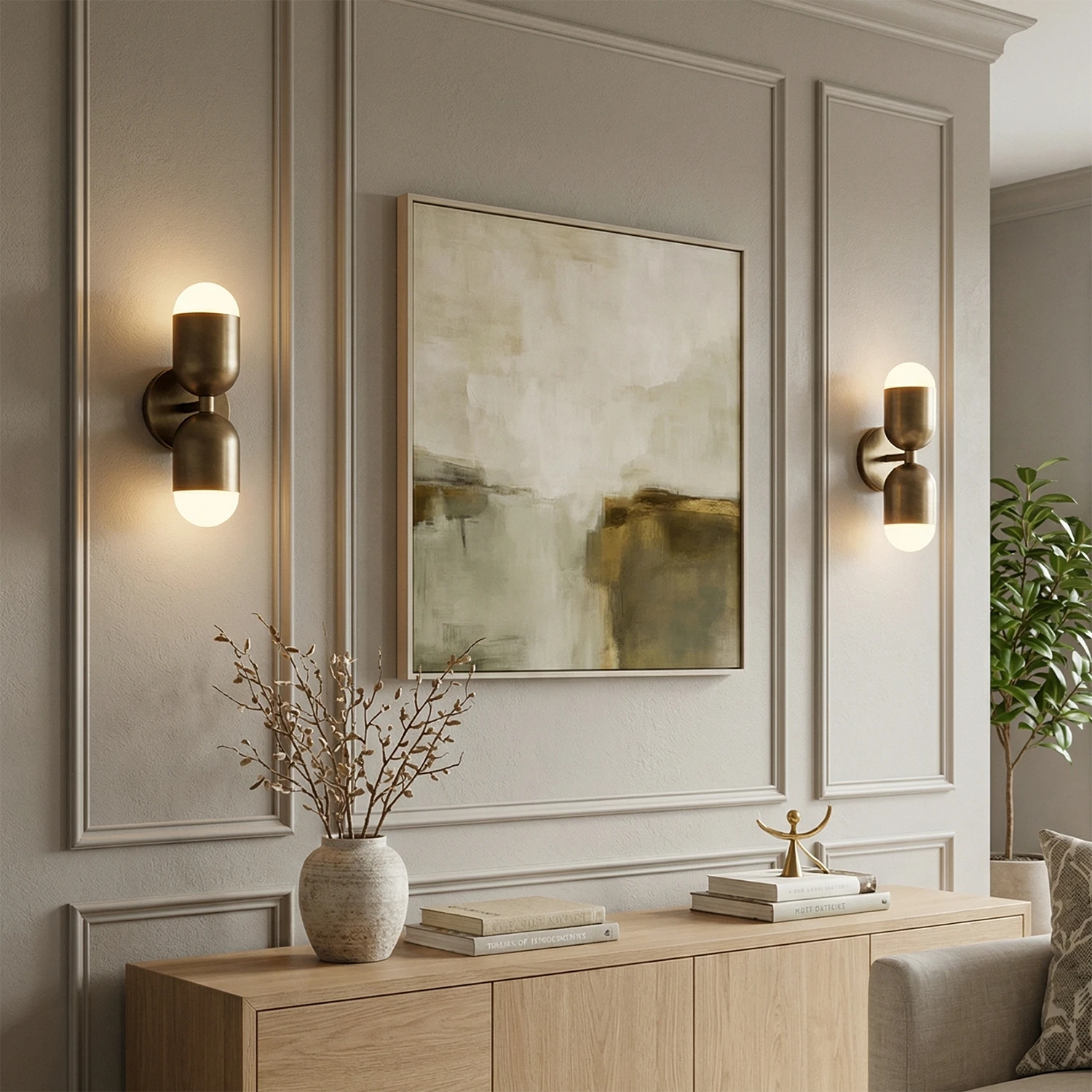 Fixed Down Brass Capsule Sconce - Symmetrical Gallery Accent | HoaiLamp