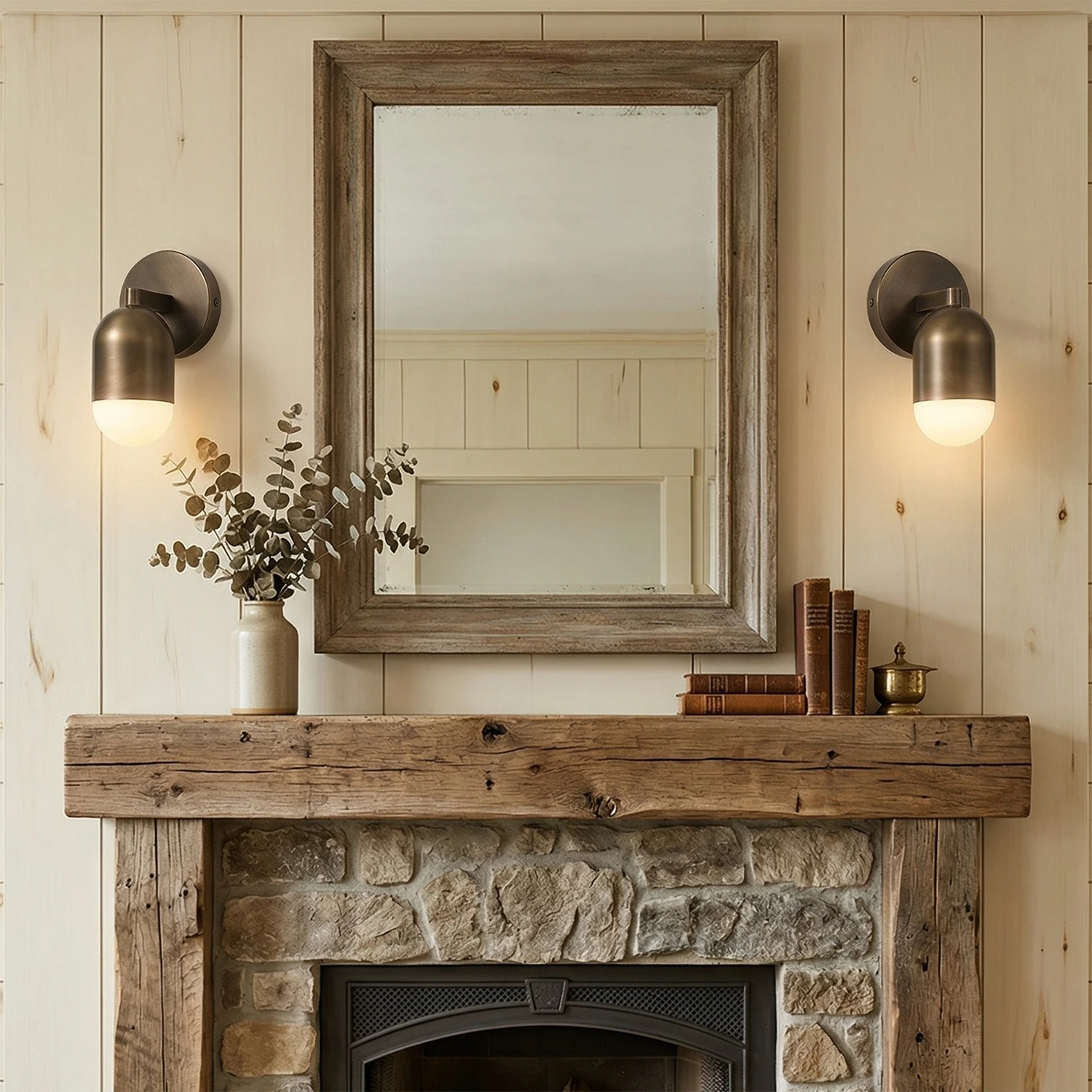 Fixed Down Brass Capsule Sconce - Rustic Fireplace Focal Point| HoaiLamp