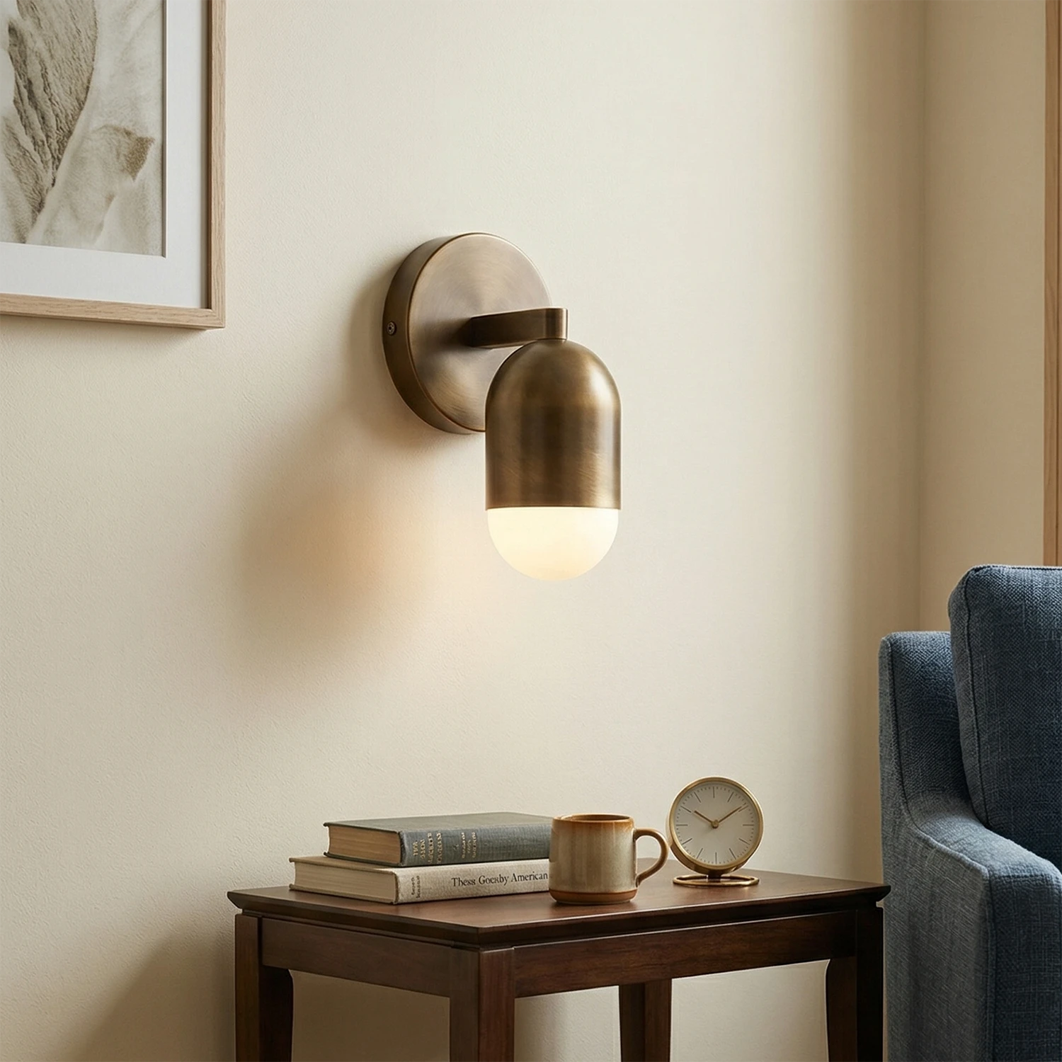 Fixed Down Brass Capsule Wall Sconce - Mid Century Retro Bedside Cylinder Reading Downlight | HoaiLamp