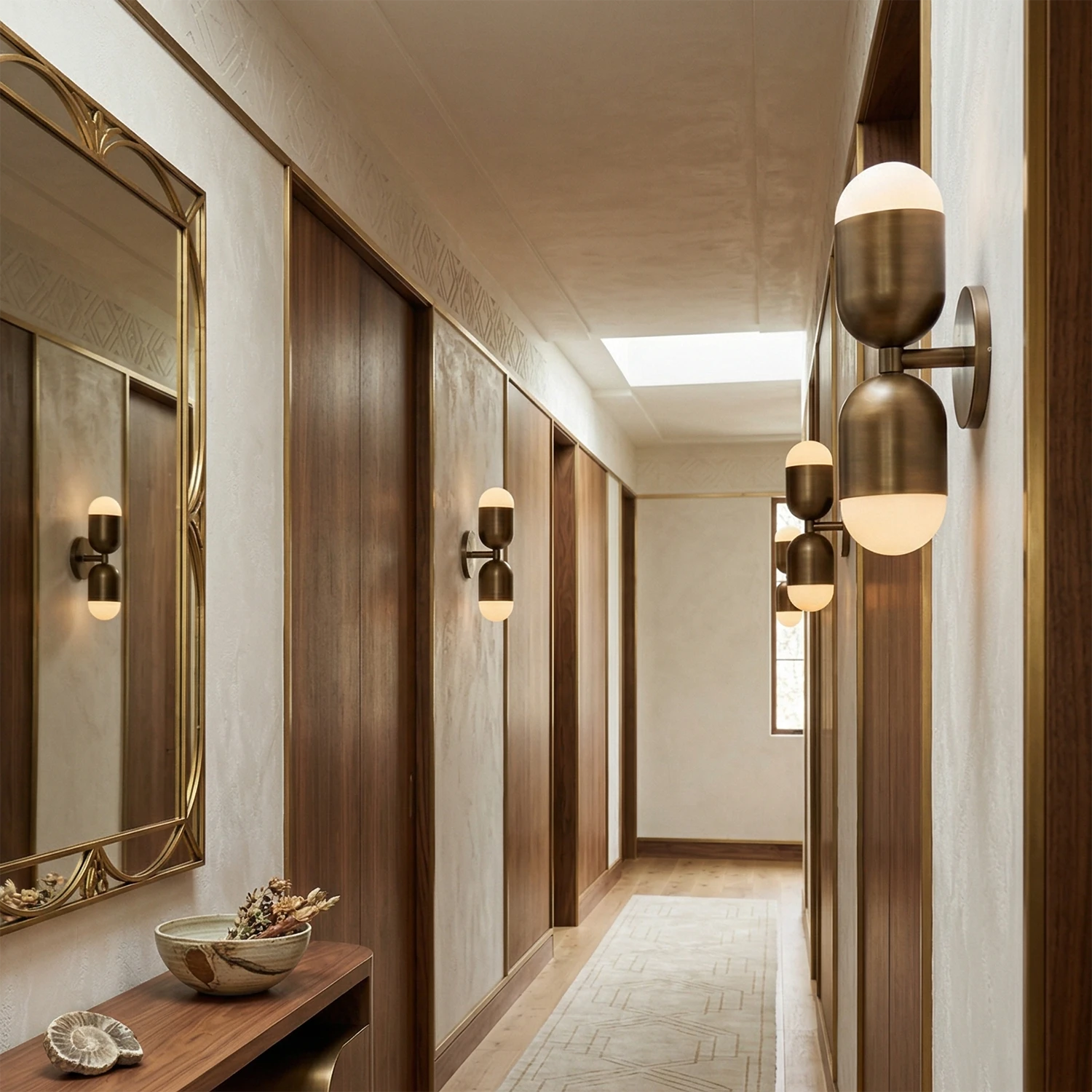 Fixed Down Brass Capsule Sconce - Hallway Perspective Lighting | HoaiLamp