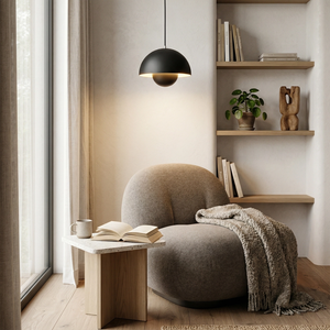 Flower Bud Pendant Light - Sleek Charcoal Black Cozy Lounge Chair Nook | HoaiLamp