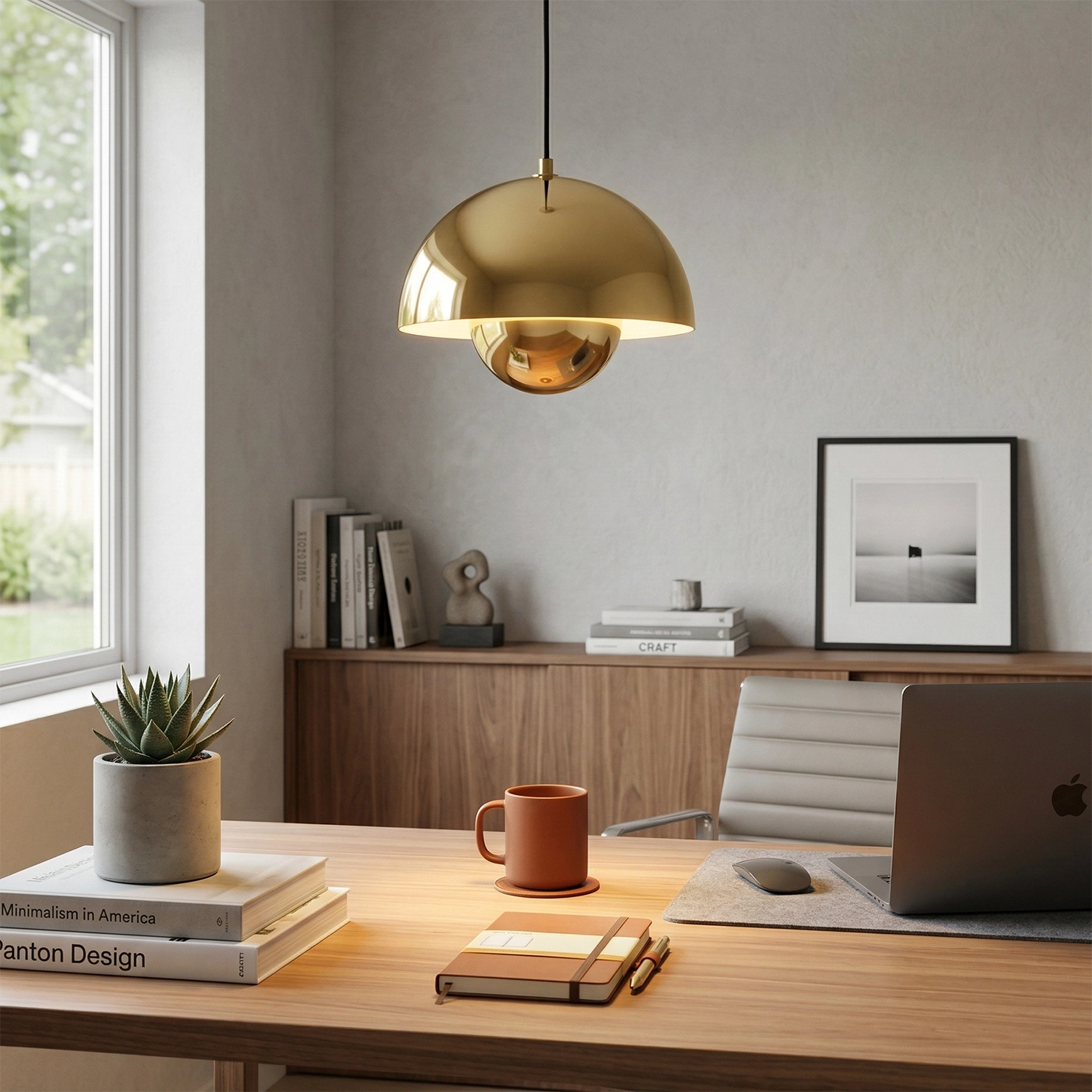 Flower Bud Pendant Light - Luxury Polished Brass Gold Executive Office Table | HoaiLamp